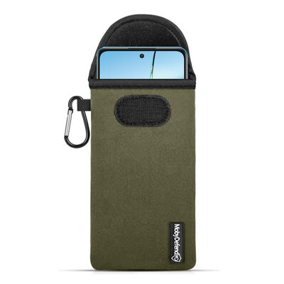 Hoesje voor OnePlus Nord CE 4 Lite - MobyDefend Neopreen Pouch Met Karabijnhaak - Insteekhoesje - Riemlus Hoesje - Groen