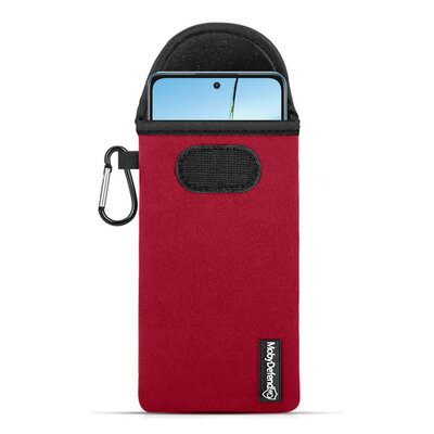 Hoesje voor OnePlus Nord CE 4 Lite - MobyDefend Neopreen Pouch Met Karabijnhaak - Insteekhoesje - Riemlus Hoesje - Rood