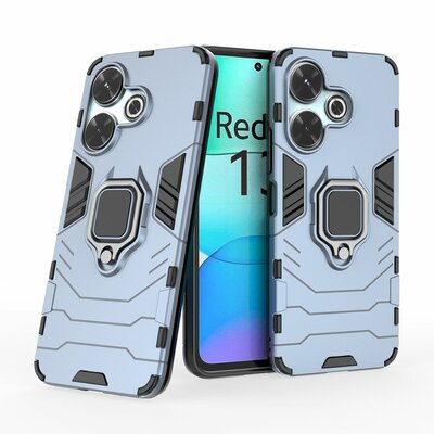 Xiaomi Redmi 13 4G Hoesje - MobyDefend Dubbelgelaagde Pantsercase Met Standaard - Blauw