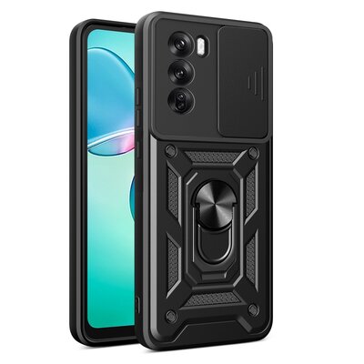 Oppo Reno12 Pro Hoesje - MobyDefend Pantsercase Met Draaibare Ring - Zwart