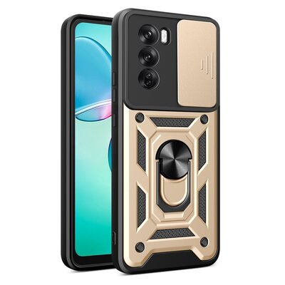 Oppo Reno12 Pro Hoesje - MobyDefend Pantsercase Met Draaibare Ring - Goud