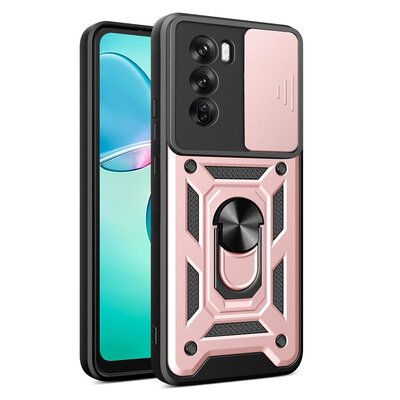 Oppo Reno12 Pro Hoesje - MobyDefend Pantsercase Met Draaibare Ring - Ros&eacute;