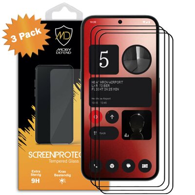 3-Pack Nothing Phone (2a) / Nothing Phone (2a) Plus Screenprotectors - MobyDefend Screensavers Met Zwarte Randen - Gehard Glas 