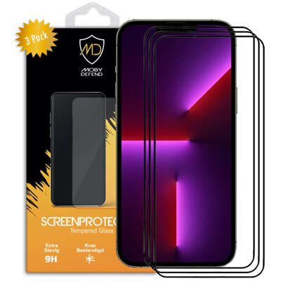 3-Pack iPhone 13 Pro Max Screenprotectors - MobyDefend Screensavers Met Zwarte Randen - Gehard Glas 