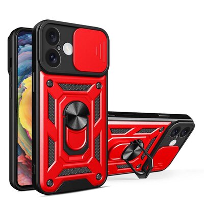 iPhone 16 Hoesje - MobyDefend Pantsercase Met Draaibare Ring - Rood