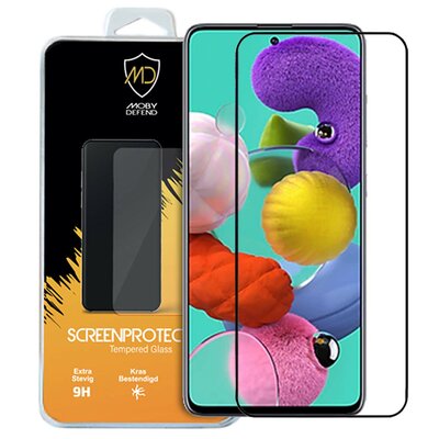 Samsung Galaxy A51 screenprotector - MobyDefend Screensaver Met Zwarte Randen - Gehard Glas
