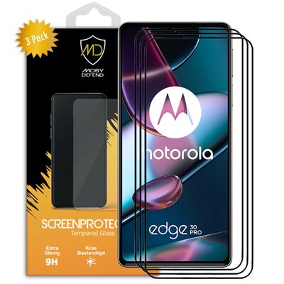 3-Pack Motorola Edge 30 Pro Screenprotectors - MobyDefend Screensaver Met Zwarte Randen - Gehard Glas