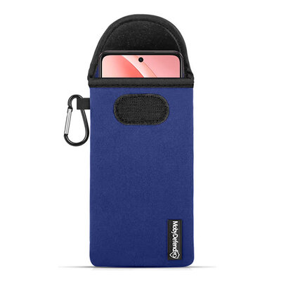 Hoesje voor  Oppo A60 5G  / Oppo A40 / Oppo A40m - MobyDefend Neopreen Pouch Met Karabijnhaak - Insteekhoesje - Riemlus Hoesje - Blauw