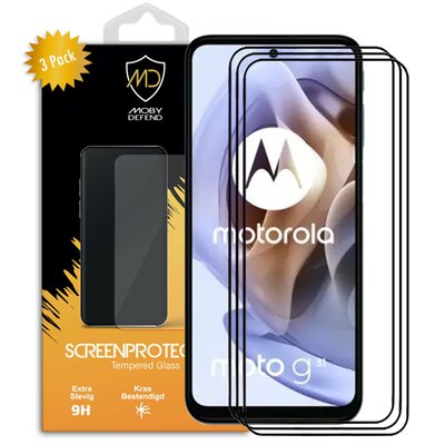 3-Pack Motorola Moto G31 / Moto G41 Screenprotectors - MobyDefend Screensaver Met Zwarte Randen - Gehard Glas
