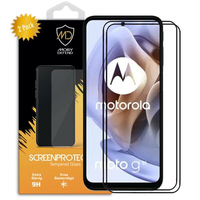 2-Pack Motorola Moto G31 / Moto G41 Screenprotectors - MobyDefend Screensaver Met Zwarte Randen - Gehard Glas