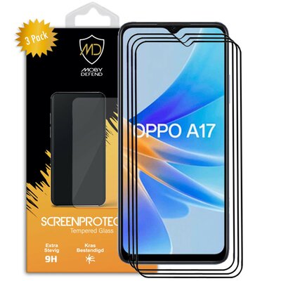 3-Pack Oppo A17 Screenprotectors - MobyDefend Screensavers Met Zwarte Randen - Gehard Glas