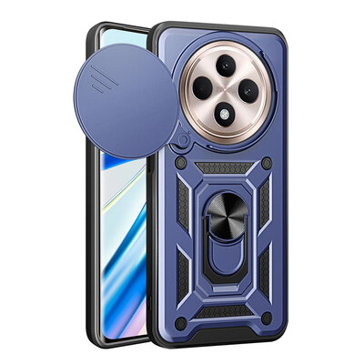 Oppo Reno12 F Hoesje - MobyDefend Pantsercase Met Draaibare Ring - Blauw