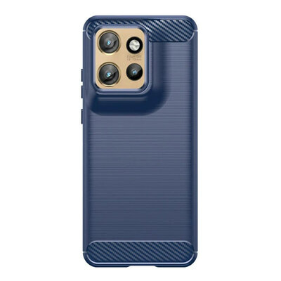 Motorola Edge 50 Neo Hoesje - MobyDefend TPU Backcover - Geborstelde Metaal &amp; Carbon-Look - Blauw