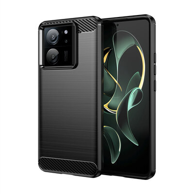 Xiaomi 13T / 13T Pro Hoesje - MobyDefend TPU Backcover - Geborstelde Metaal &amp; Carbon-Look - Zwart