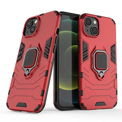 iPhone 15 Hoesje - MobyDefend Dubbelgelaagde Pantsercase Met Standaard - Rood