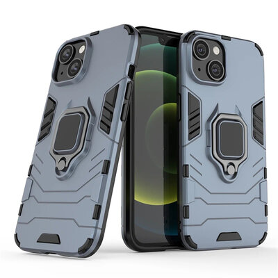 iPhone 15 Hoesje - MobyDefend Dubbelgelaagde Pantsercase Met Standaard - Blauw