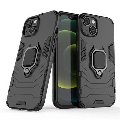 iPhone 15 Hoesje - MobyDefend Dubbelgelaagde Pantsercase Met Standaard - Zwart