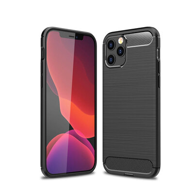 iPhone 12 / 12 Pro Hoesje - MobyDefend TPU Backcover - Geborstelde Metaal &amp; Carbon-Look - Zwart