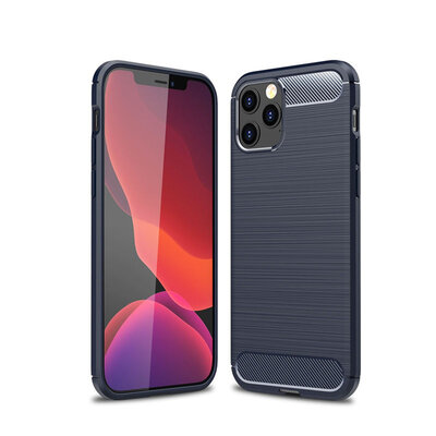 iPhone 12 / 12 Pro Hoesje - MobyDefend TPU Backcover - Geborstelde Metaal &amp; Carbon-Look - Blauw
