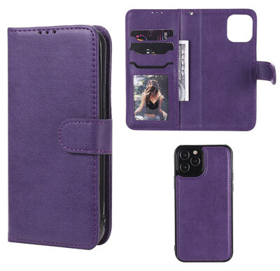 iPhone 12 / iPhone 12 Pro Hoesje - MobyDefend Luxe 2-in-1 Wallet Book Case Met Uitneembare Backcover - Paars