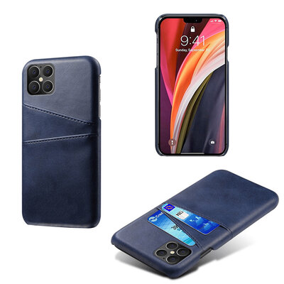 iPhone 12 / iPhone 12 Pro Hoesje - MobyDefend Lederen Backcover Met Vakjes Voor Pasjes - Blauw