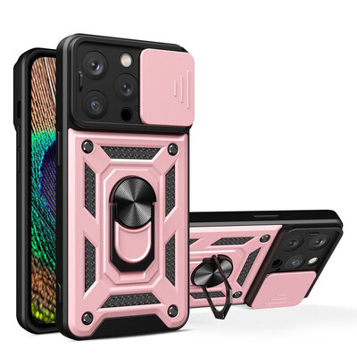 iPhone 15 Pro Hoesje - MobyDefend Pantsercase Met Draaibare Ring - Ros&eacute;