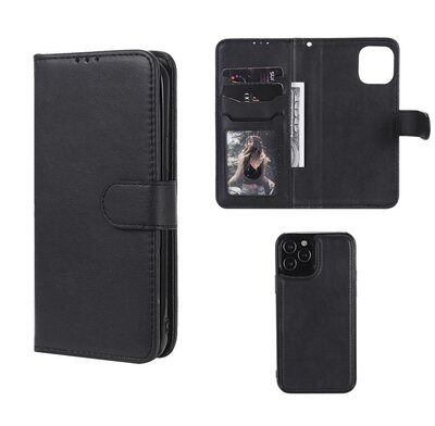 iPhone 12 / iPhone 12 Pro Hoesje - MobyDefend Luxe 2-in-1 Wallet Book Case Met Uitneembare Backcover - Zwart