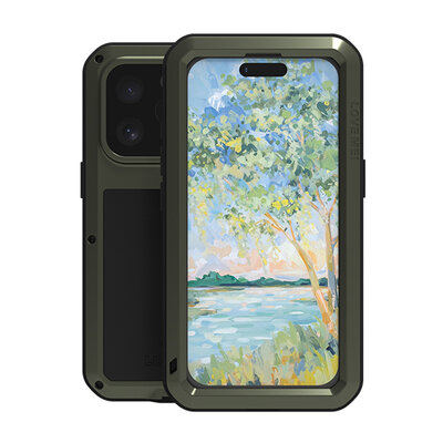 iPhone 16 Pro Hoes - Love Mei Metalen Case - Extreme Protection - Groen