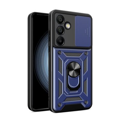 Samsung Galaxy S24 FE Hoesje - MobyDefend Pantsercase Met Draaibare Ring - Blauw