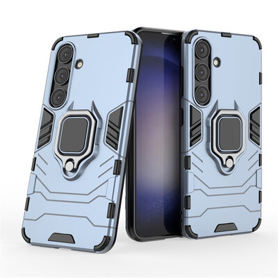 Samsung Galaxy S24 Hoesje - MobyDefend Dubbelgelaagde Pantsercase Met Standaard - Blauw