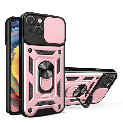 iPhone 15 Plus Hoesje - MobyDefend Pantsercase Met Draaibare Ring - Ros&eacute;