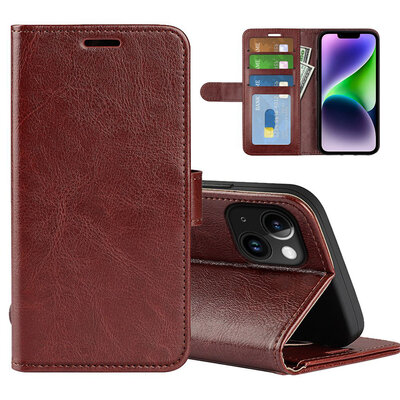 iPhone 15 Plus Hoesje - MobyDefend Wallet Book Case (Sluiting Achterkant) - Bruin