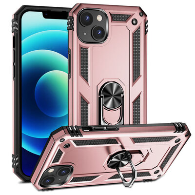 iPhone 14 Hoesje - MobyDefend Pantsercase Met Draaibare Ring - Ros&eacute;