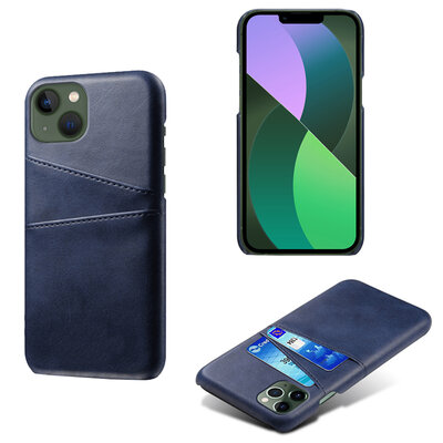 iPhone 14 Hoesje - MobyDefend Lederen Backcover Met Vakjes Voor Pasjes - Blauw