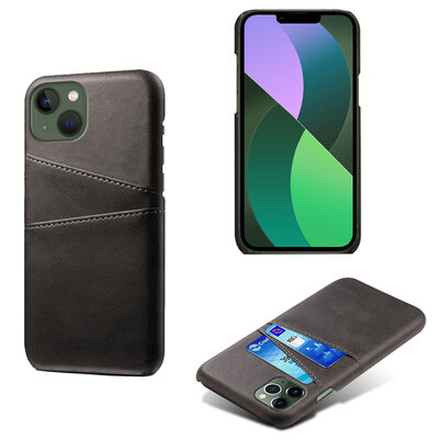 iPhone 14 Hoesje - MobyDefend Lederen Backcover Met Vakjes Voor Pasjes - Zwart