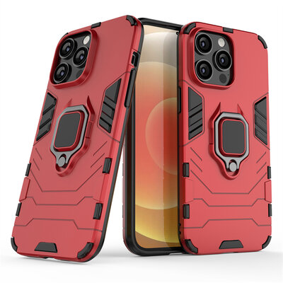 iPhone 14 Hoesje - MobyDefend Dubbelgelaagde Pantsercase Met Standaard - Rood
