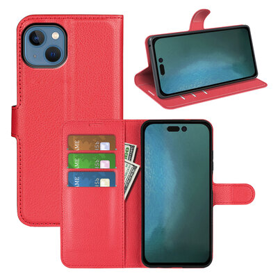 iPhone 14 Hoesje - MobyDefend Kunstleren Wallet Book Case (Sluiting Voorkant) - Rood