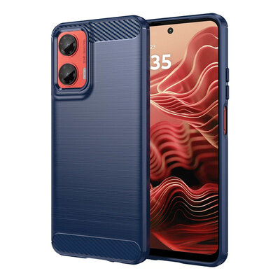 Motorola Moto G35 Hoesje - MobyDefend TPU Backcover - Geborstelde Metaal &amp; Carbon-Look - Blauw