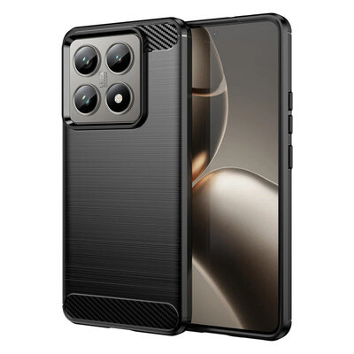 Xiaomi 14T Pro Hoesje - MobyDefend TPU Backcover - Geborstelde Metaal &amp; Carbon-Look - Zwart