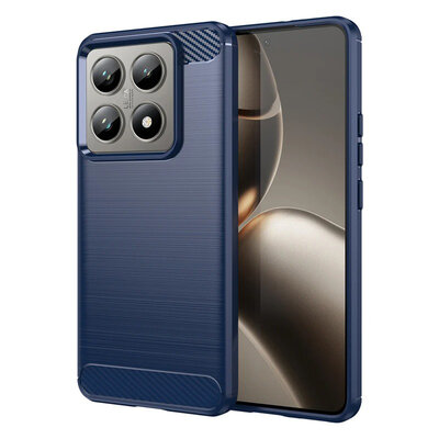 Xiaomi 14T Pro Hoesje - MobyDefend TPU Backcover - Geborstelde Metaal &amp; Carbon-Look - Blauw