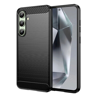 Samsung Galaxy S24 FE Hoesje - MobyDefend TPU Backcover - Geborstelde Metaal &amp; Carbon-Look - Zwart