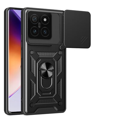Xiaomi 14T Hoesje - MobyDefend Pantsercase Met Draaibare Ring - Zwart