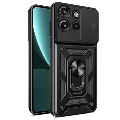 Motorola Edge 50 Neo Hoesje - MobyDefend Pantsercase Met Draaibare Ring - Zwart