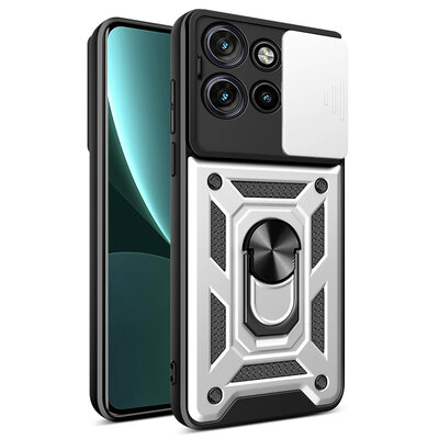 Motorola Edge 50 Neo Hoesje - MobyDefend Pantsercase Met Draaibare Ring - Zilvergrijs