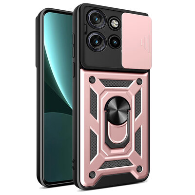 Motorola Edge 50 Neo Hoesje - MobyDefend Pantsercase Met Draaibare Ring - Ros&eacute;