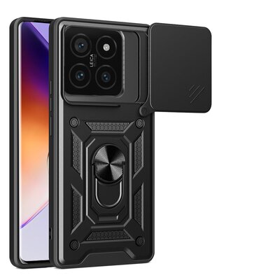Xiaomi 14T Pro Hoesje - MobyDefend Pantsercase Met Draaibare Ring - Zwart