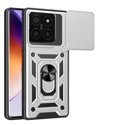 Xiaomi 14T Pro Hoesje - MobyDefend Pantsercase Met Draaibare Ring - Zilvergrijs