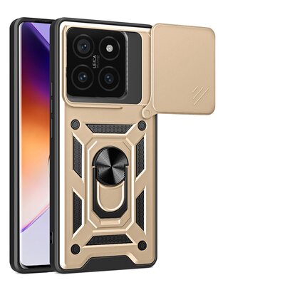 Xiaomi 14T Pro Hoesje - MobyDefend Pantsercase Met Draaibare Ring - Goud
