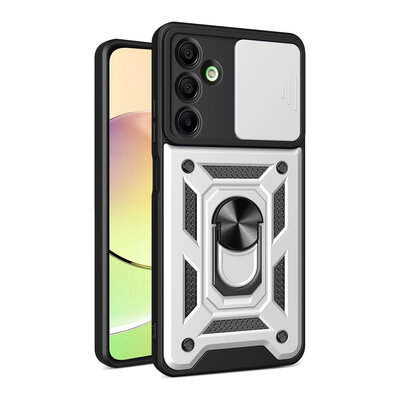 Samsung Galaxy A16 Hoesje - MobyDefend Pantsercase Met Draaibare Ring - Zilvergrijs