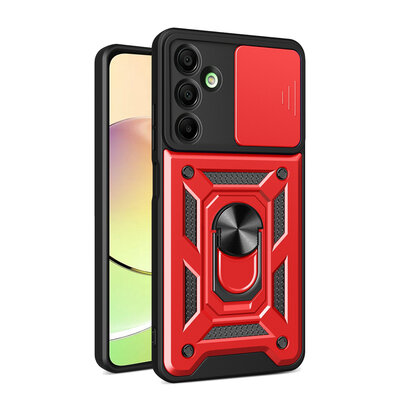 Samsung Galaxy A16 Hoesje - MobyDefend Pantsercase Met Draaibare Ring - Rood